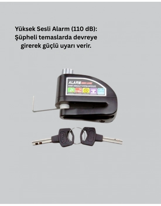 ® Motosiklet Scooter Bisiklet Tekerlek Disk Kilidi Alarmlı Güvenlik