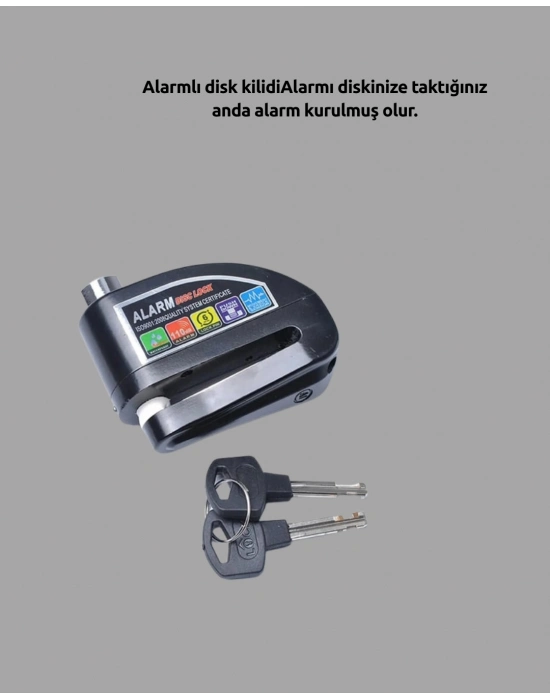 ® Motosiklet ve Bisiklet İçin 6mm Pinli Alarmlı Disk Kilidi