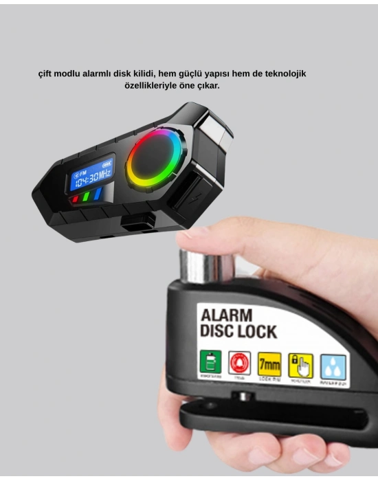 ® Motosiklet ve Günlük Kullanım İçin Bluetooth Hoparlör ve Disk Kilidi Seti