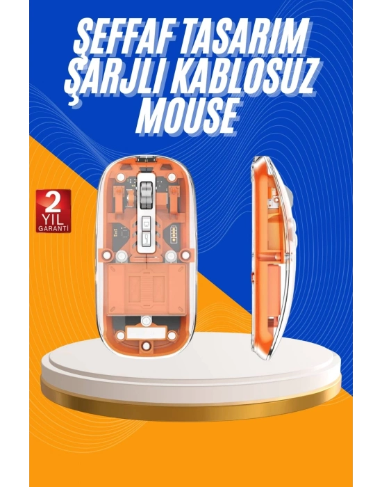 ® Mouse Fare Kablosuz Mouse Fare Şarjlı Bluetooth Sessiz 5 Tuşlu Şeffaf