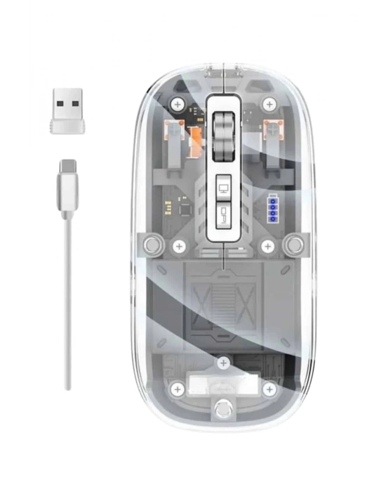 ® Mouse Fare Kablosuz Mouse Fare Şarjlı Bluetooth Sessiz 5 Tuşlu Şeffaf