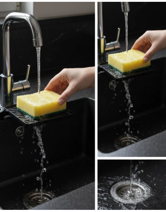 ® Musluğa Monte Sünger Organizeri Hijyenik Drenajlı Pratik Tasarım