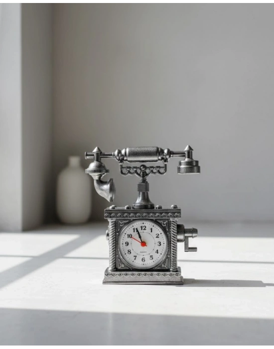 ® N8808B TELEFON ŞEKLİNDE ÇALAR SAAT GÜMÜŞ