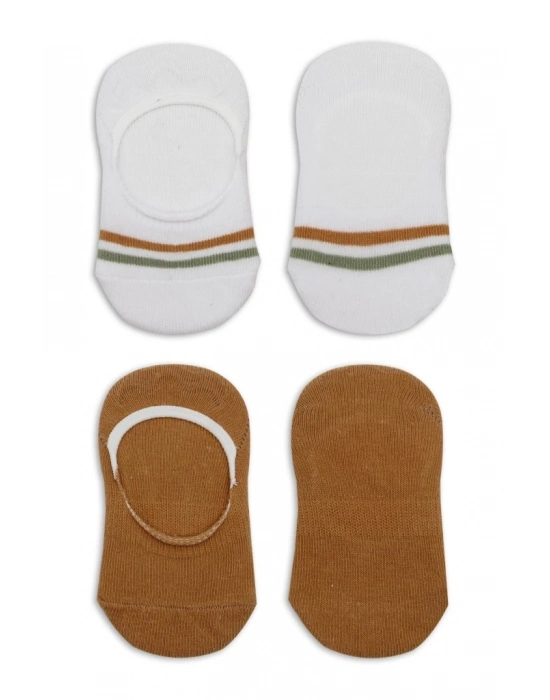 ®   2Li Penye Babet Silikon Çemberli Çorap 30102 Hardal Beyaz