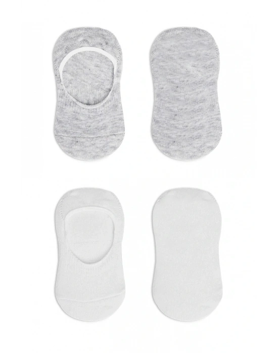 ®   2Li Penye Babet Silikonlu Basic Çorap 30104 Gri Beyaz