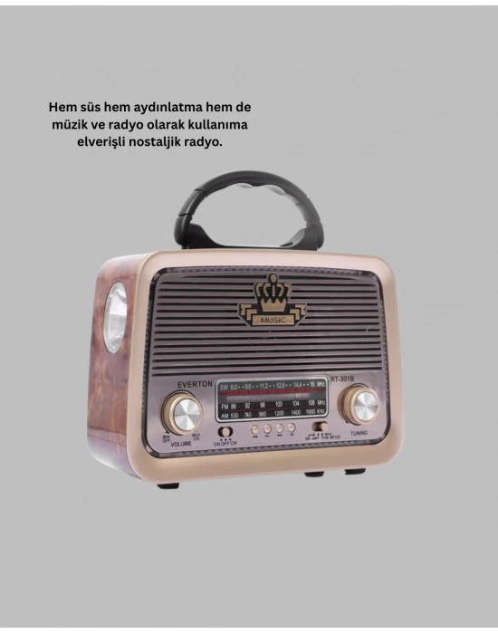 ® Nostalji Bluetooth Radyo FM AM SW Ahşap Eskitme Tasarım