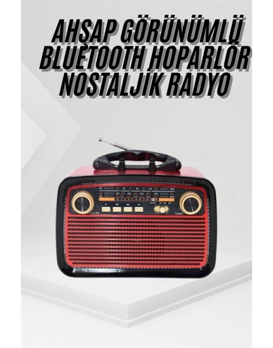 ® Nostalji Radyo Bluetooth Hoparlör USB-SD Kart Giriş Led Fener Işıklı Bataryalı Pilli