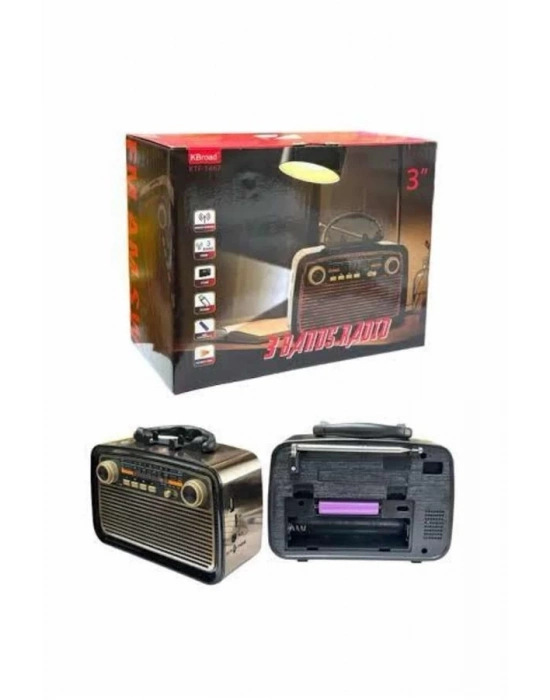 ® Nostalji Radyo Bluetooth Hoparlör USB-SD Kart Giriş Led Fener Işıklı Bataryalı Pilli