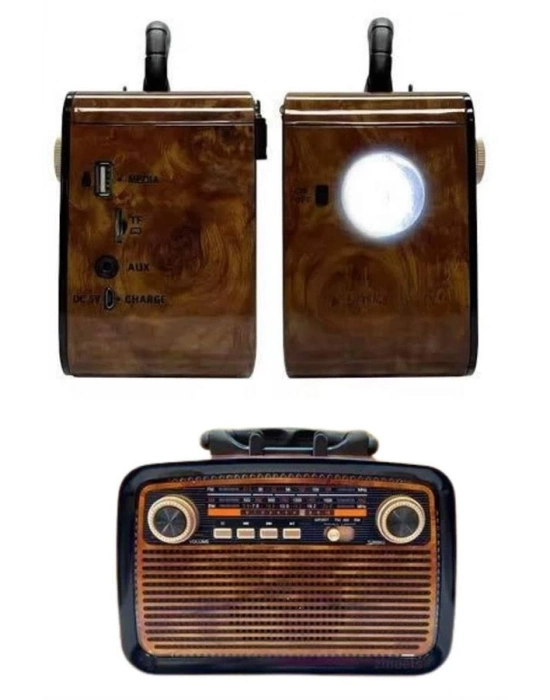 ® Nostalji Radyo Bluetooth Hoparlör USB-SD Kart Giriş Led Fener Işıklı Bataryalı Pilli