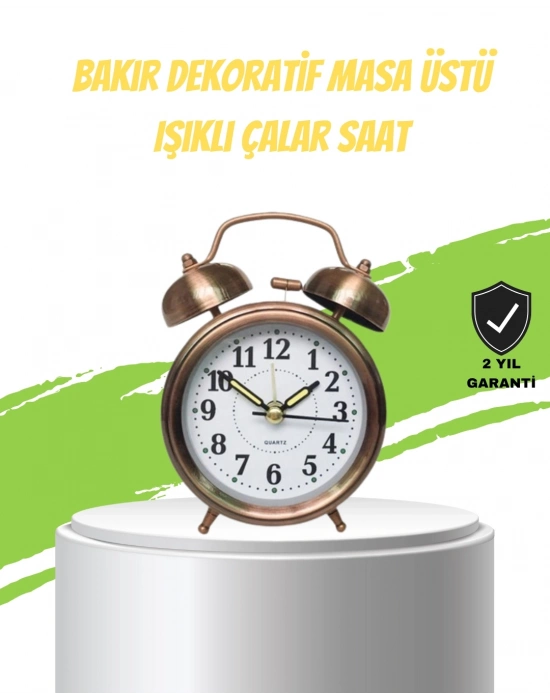 ® Nostaljik Bronz Metal Alarmlı Masa Saati Büyük Boy Dekoratif ve Şık Tasarım