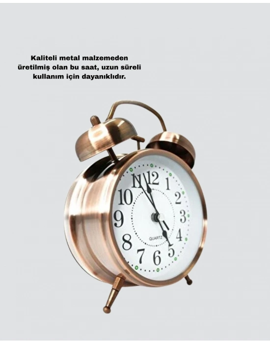 ® Nostaljik Bronz Metal Alarmlı Masa Saati Büyük Boy Dekoratif ve Şık Tasarım