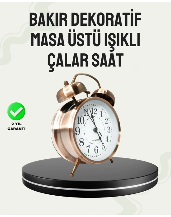 ® Nostaljik Büyük Boy Metal Masa Saati Bronz Kaplama ve Yüksek Sesli Alarm