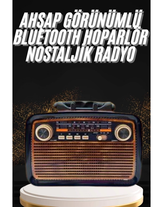 ® Nostaljik Görünümlü Ahşap Radyo TF SD USB Girişli Led Fener Işıklı