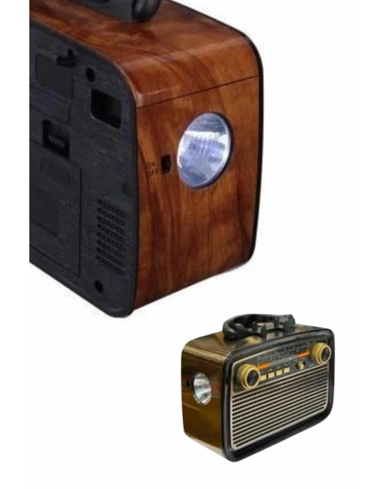 ® Nostaljik Görünümlü Ahşap Radyo TF SD USB Girişli Led Fener Işıklı