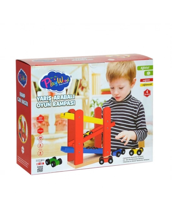 ® ONY-382 PlayWood  Ahşap Yarış Arabalı Oyun Rampası-Onyıl