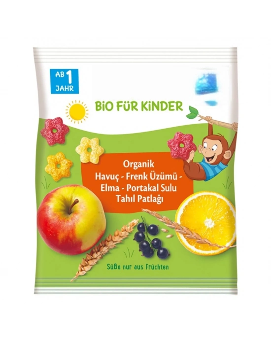 ® Organik Havuç Frenk Üzümü Elma Portakal Sulu Tahıl Patlağı 30 Gr