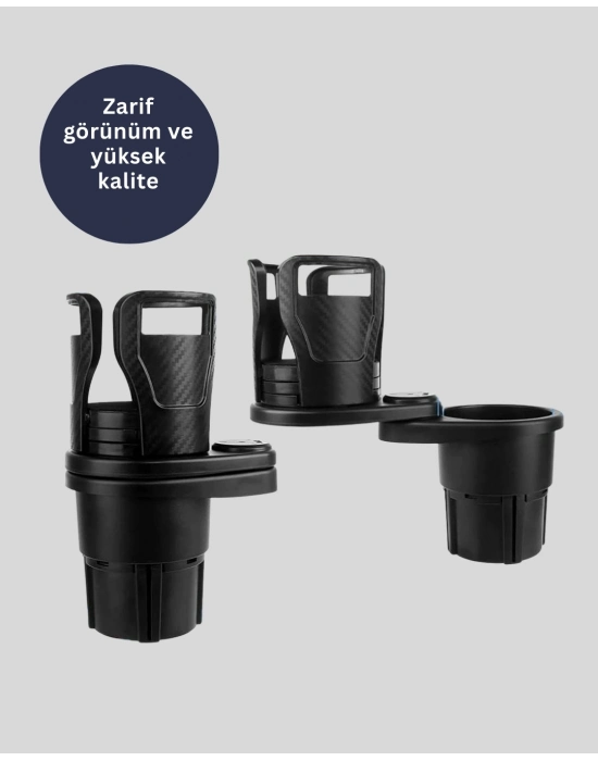 ® Oto Bardak Tutucu 360° Döner Çift Bölmeli Karbon Fiber Tasarım