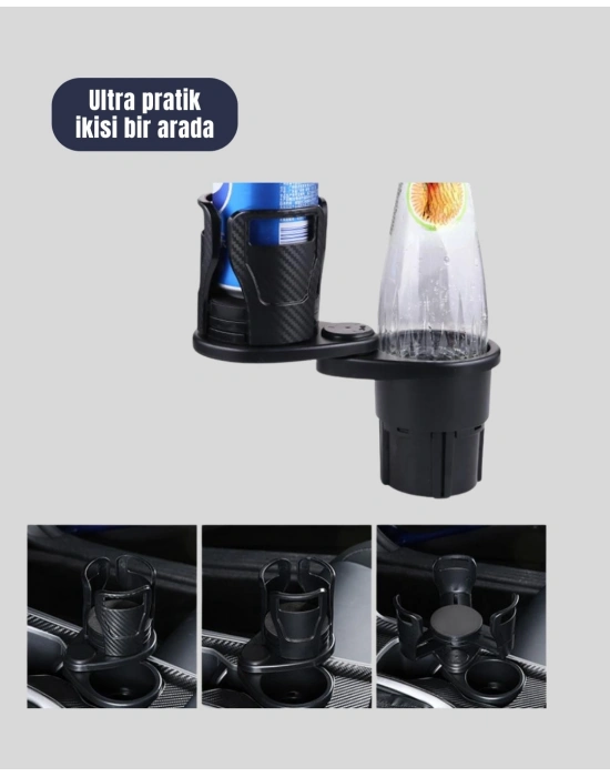 ® Oto Bardak Tutucu 360° Döner Çift Bölmeli Karbon Fiber Tasarım