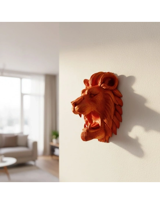 ® Özel Tasarım 3D Aslan Figürü Duvar Süsü Dekoratif Heykel 20x21 cm