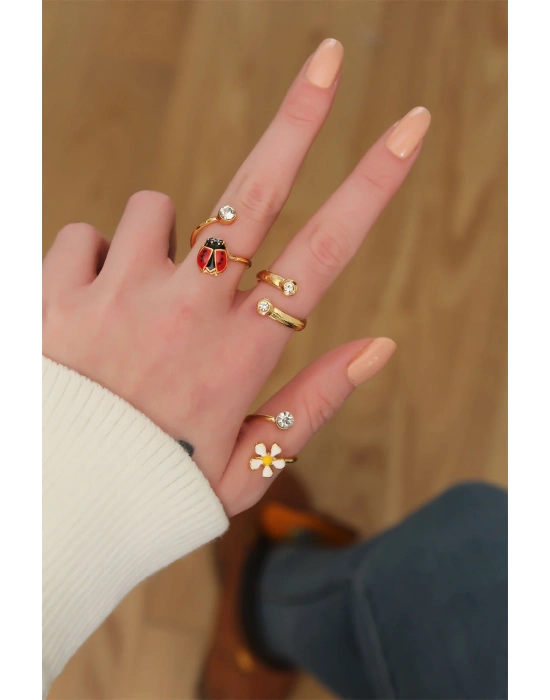 ® Papatya Tasarımlı Zirkon Taşlı Ayarlanabilir Yüzük