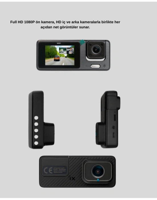 ® Park Modlu 3 Kameralı Araç Kayıt Cihazı 1080P Ön Kamera 2’’ Ekran