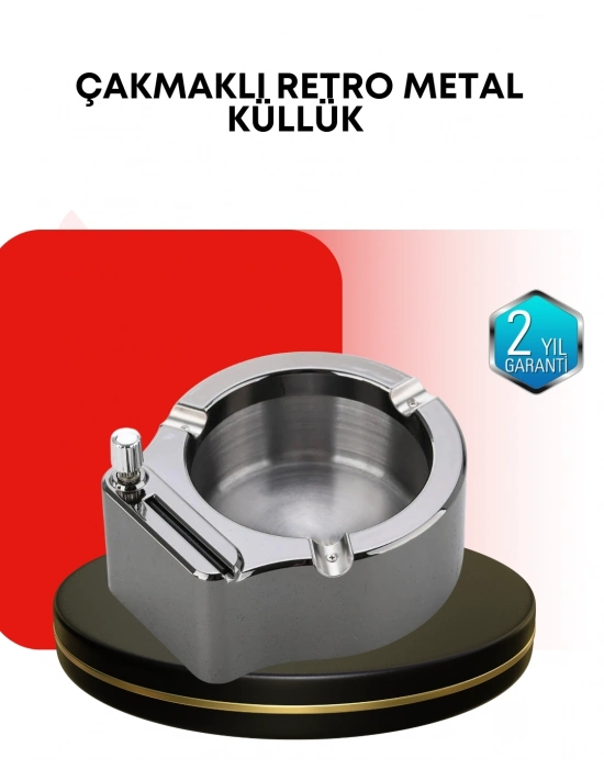 ® Paslanmaz Çakmaklı Küllük Modern Masa Üstü Aksesuar