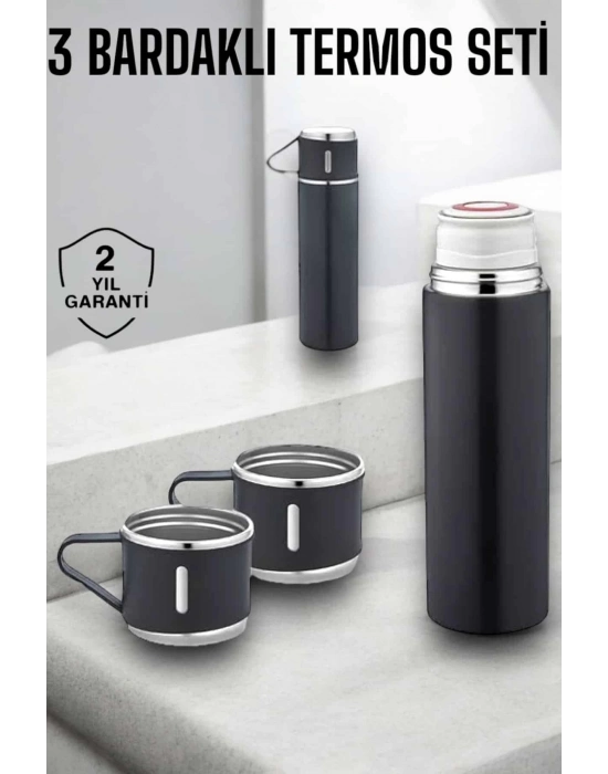 Paslanmaz Çelik 3’lü Termos Seti Vakumlu ve 8 Saat Isı Koruma