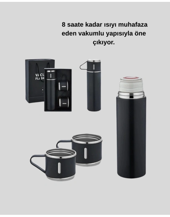 ® Paslanmaz Çelik 500 ml Termos Seti – 8 Saat Isı Koruma, Vakumlu, Sızdırmaz ve Taşınabilir