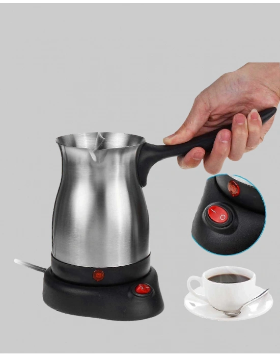 ® Paslanmaz Çelik Elektrikli Cezve 800W 6 Fincan Kapasiteli