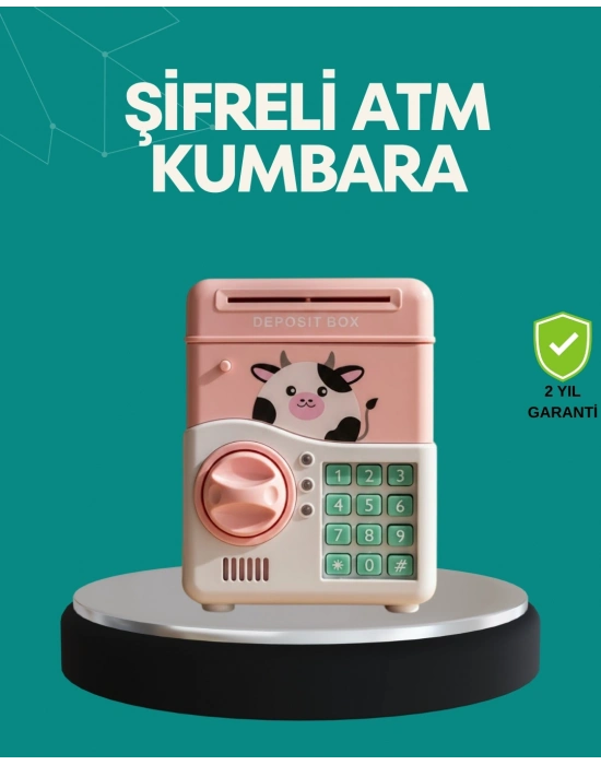 ® Pembe ATM Kasa Görünümlü Elektronik Şifreli Çocuk Kumbarası