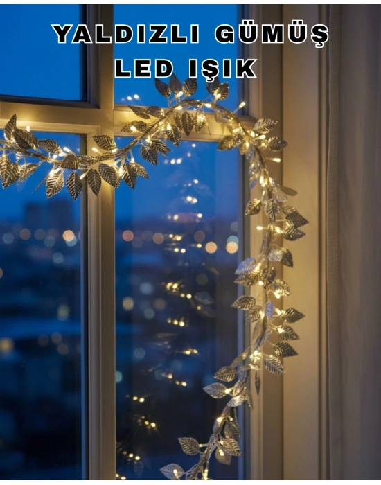 Pilli Gümüş Yaprak LED Işık Ev İçi ve Yılbaşı Dekor Aydınlatması