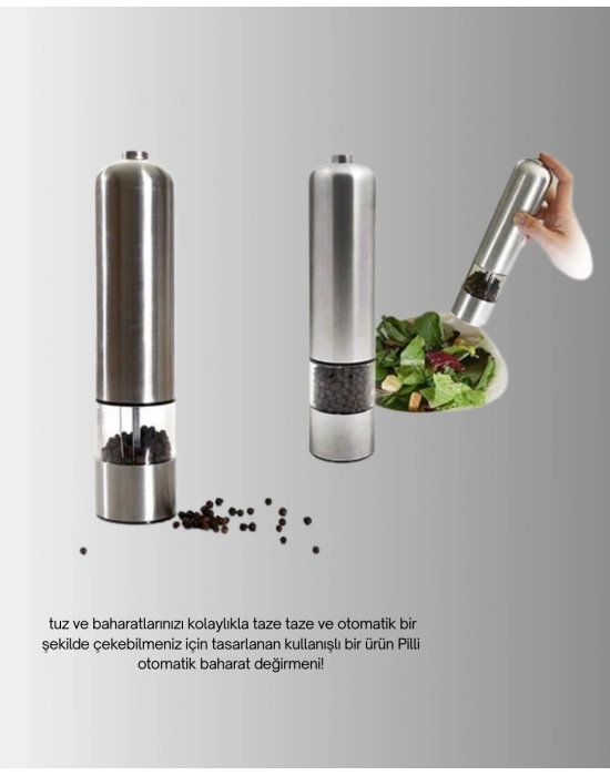 ® Pilli Otomatik Baharat Değirmeni Tek Tuşla Kolay Kullanım