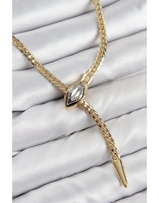 ® Pirinç Asansörlü Yılan Model Gold Renk Kadın Kolye