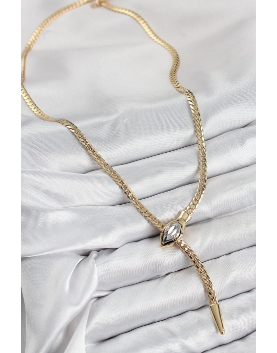 ® Pirinç Asansörlü Yılan Model Gold Renk Kadın Kolye