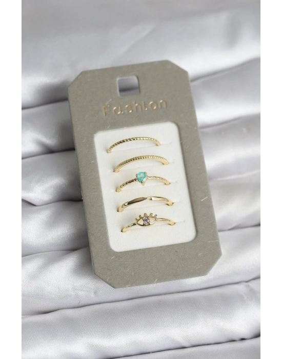 ® Pirinç Gold Renk 5li Yüzük Seti