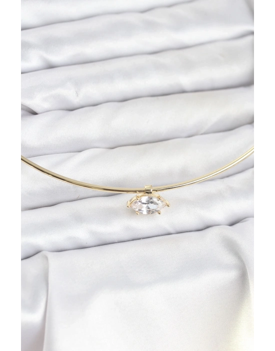 ® Pirinç Gold Renk Choker Model Zirkon Taşlı Kadın Kolye