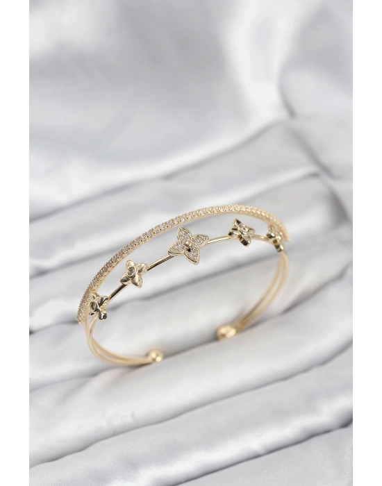® Pirinç Gold Renk Çiçek Model Kadın Bileklik