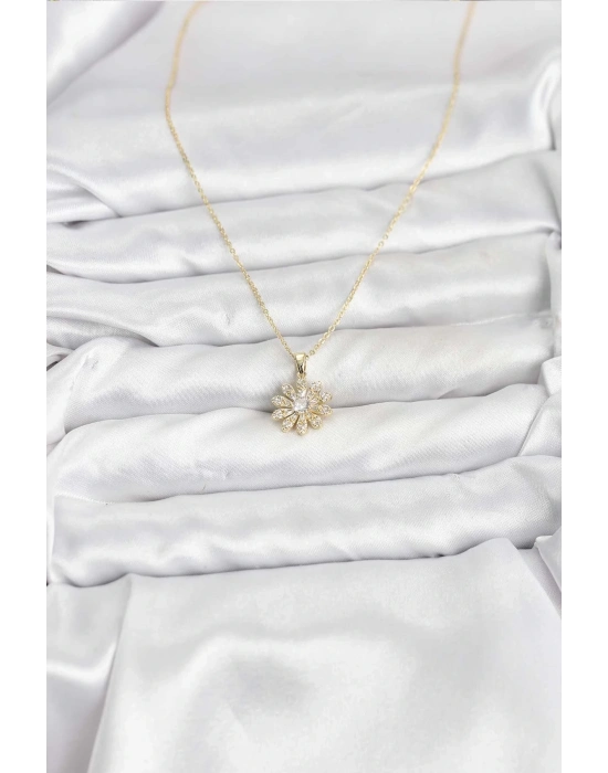 ® Pirinç Gold Renk Çiçek Model Kadın Kolye