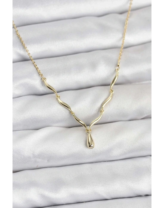 ® Pirinç Gold Renk Damla Model Kadın Kolye