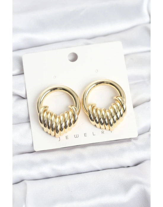 ® Pirinç Gold Renk Halka Sarmal Model Vintage Kadın Küpe