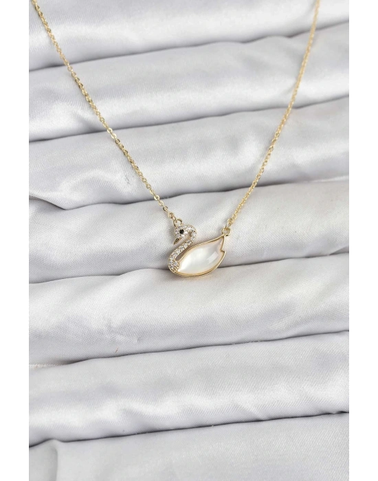 ® Pirinç Gold Renk Kuğu Model Kadın Kolye