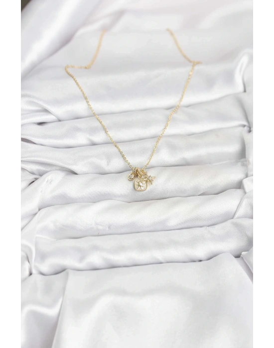 ® Pirinç Gold Renk Minimal Charmlı Kadın Kolye