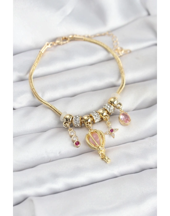 ® Pirinç Gold Renk Uçan Balon Charmlı Kadın Bileklik