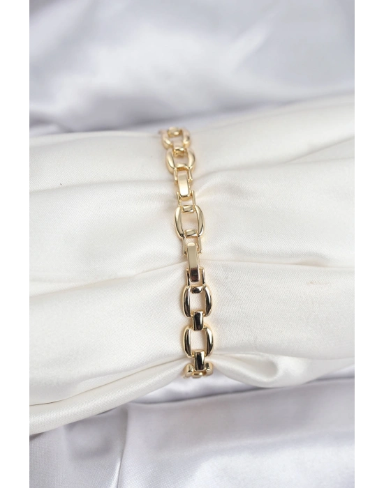 ® Pirinç Gold Renk VIP Seri Zincir Model Zirkon Taşlı Kadın Bileklik