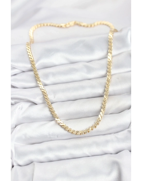 ® Pirinç Gold Renk Yassı Zincir Kadın Kolye