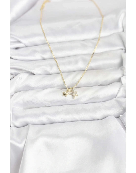 ® Pirinç Gold Renk Yıldız Minimal Kadın Kolye