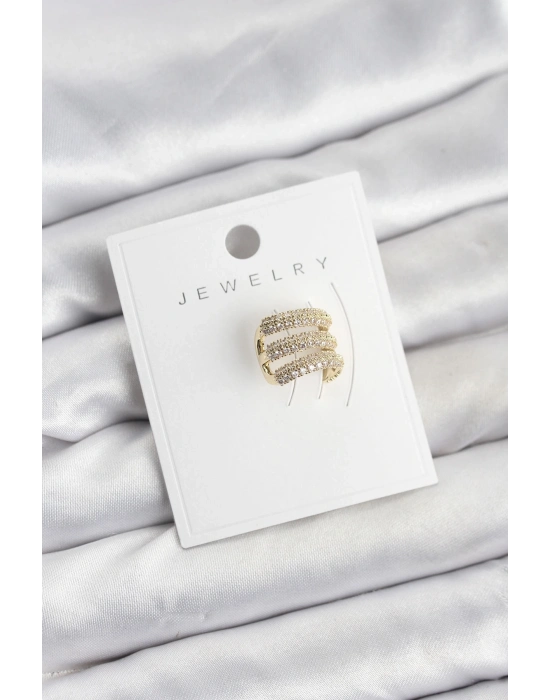 ® Pirinç Gold Renk Zirkon Taşlı Earcuff Kıkırdak Küpe