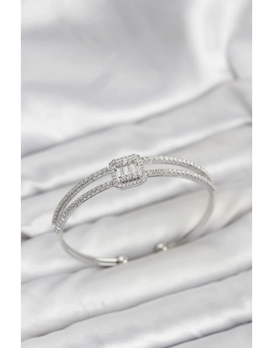 Pirinç Gümüş Renk Baget Model Kadın Bileklik