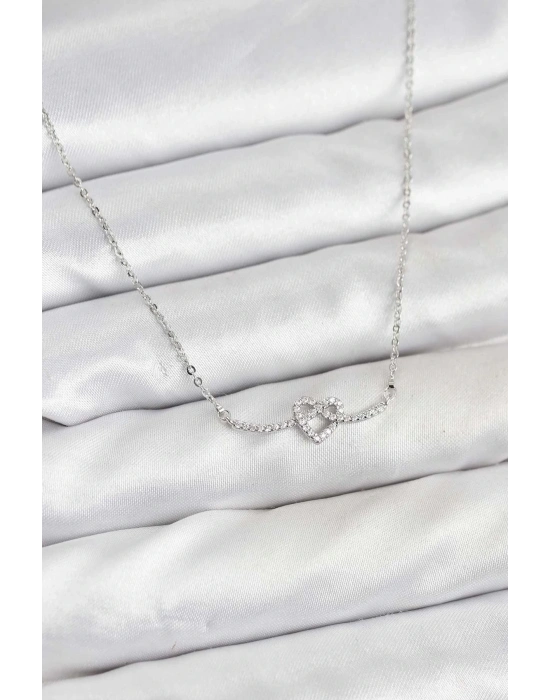 ® Pirinç Gümüş Renk Düğüm Kalp Model Kadın Kolye