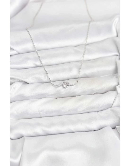 ® Pirinç Gümüş Renk Düğüm Kalp Model Kadın Kolye